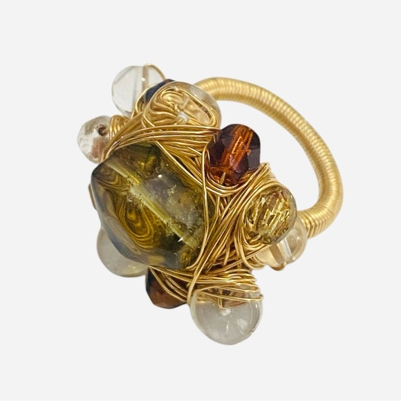 Gold Wire Wrapped Gemstone Handcrafted Designer Ring - Picture 1 of 6